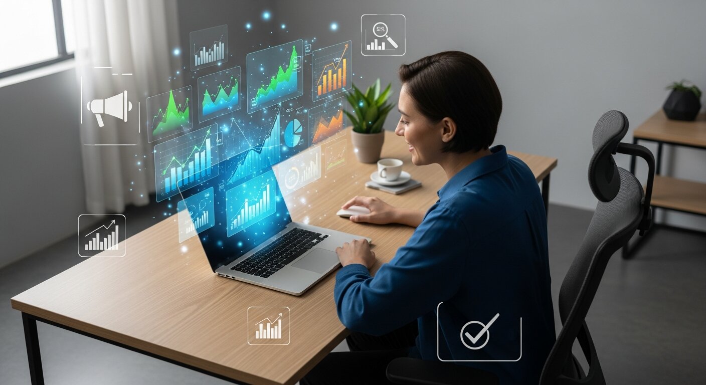 Person reviewing charts illustrating the benefits of data-driven marketing.