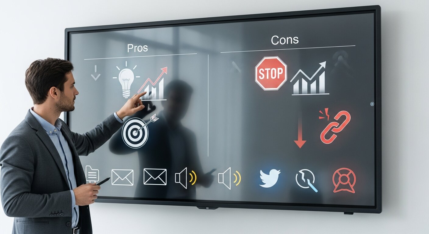 Visual comparison of the pros and cons of outbound marketing.