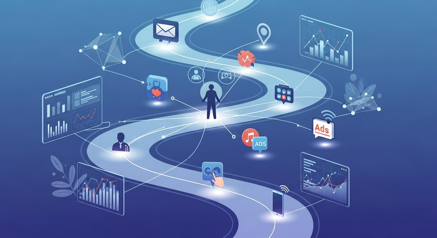 Data-driven marketing guiding a customer journey.