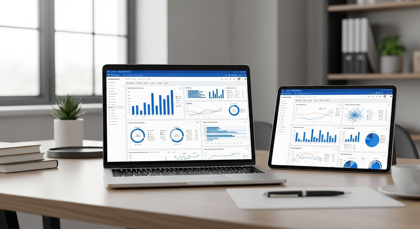 Laptop and tablet showing customer data dashboards