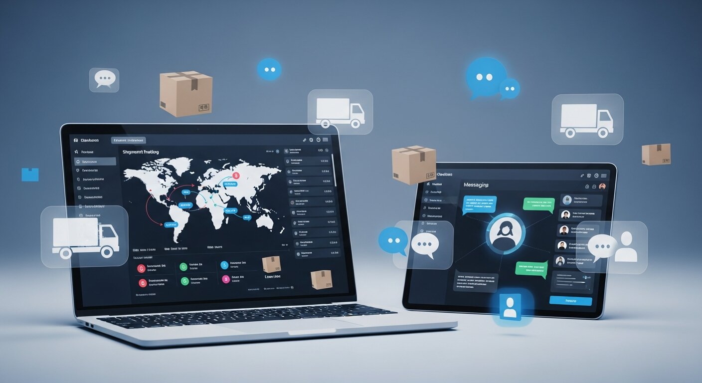 Personalized shipments and messages with delivery and customer icons.