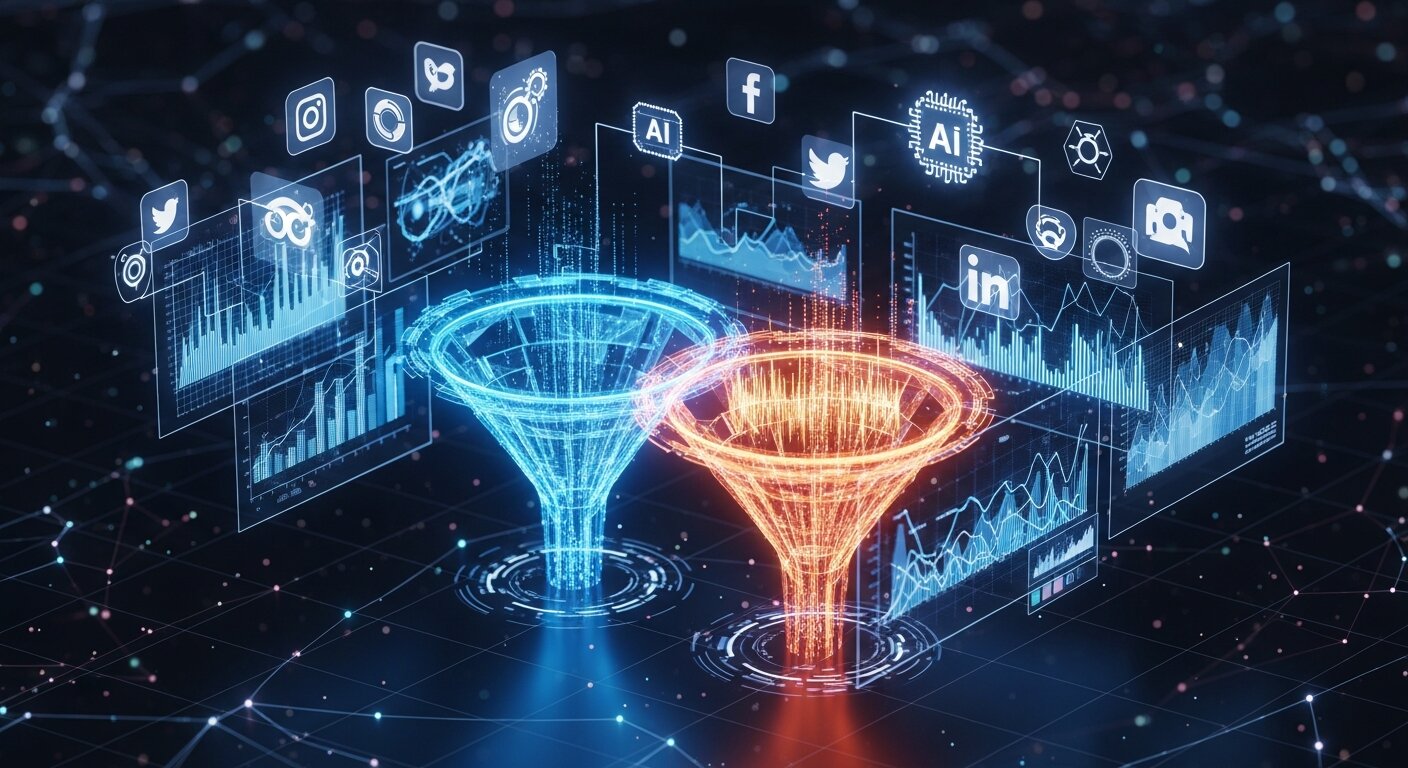 Visual representation of the future of inbound and outbound marketing strategies.